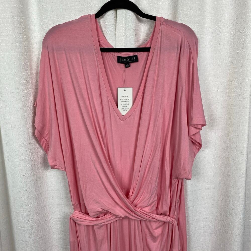 Eloquii Pink Cross Front Waist Tie Flutter Sleeve Midi Dress Sz.24W NWT - Picture 8 of 16